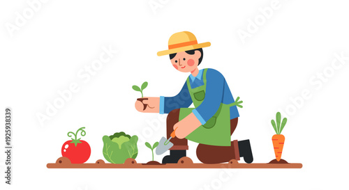 Farmer Planting Seedlings in Garden Soil 2.