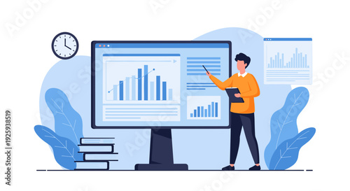 Man Analyzing Data on Computer Screen.