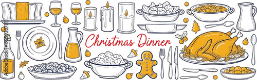 Feasting on a festive Christmas dinner with family and friends around the table