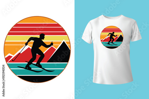 T shirt design born to ski forced to work with man playing ski vintage illustration