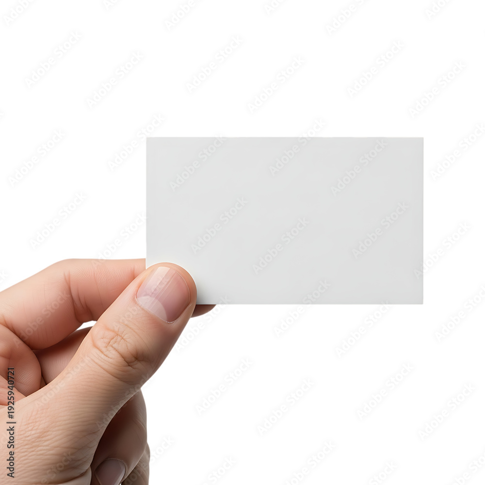 Obraz premium Hand holding blank white card isolated on a transparent background
