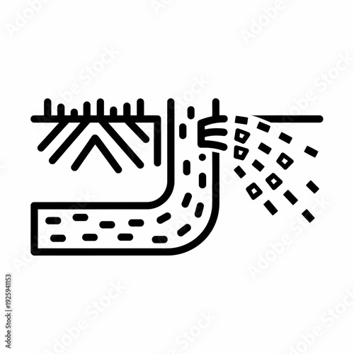 An illustration of a hose watering a section of ground