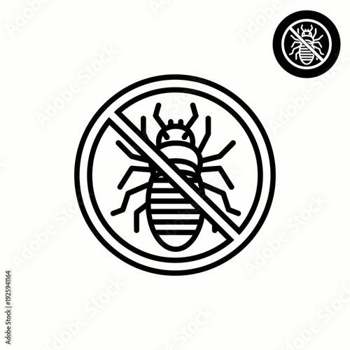 A warning sign indicating a bed bug infestation, the sign show a bed bug icon with a prohibition symbol around it