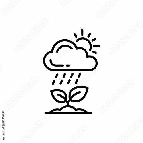 An illustration of a plant growing under the rain and sun, symbolizing growth and nourishment
