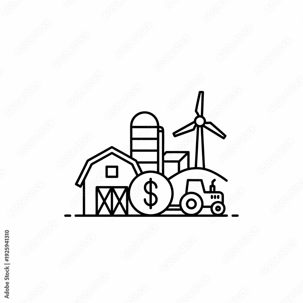 Fototapeta premium Farm and Industry icon with Dollar sign and Wind turbine