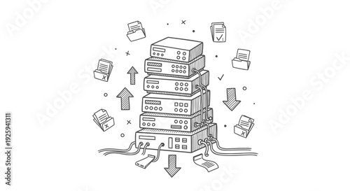 Business building icon set with office and document symbols