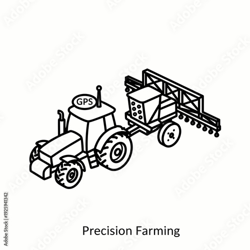 Modern precision farming tractor illustration, showcasing GPS technology. A detailed illustration of the latest precision agriculture innovation