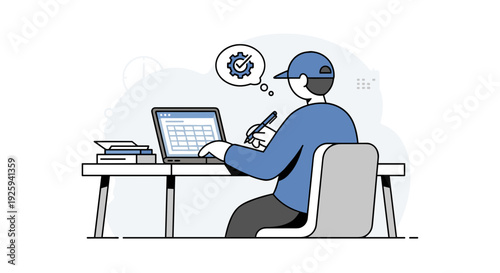 Man Working on Laptop with Stylus.