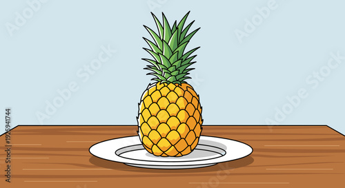 Pineapple on a White Plate Illustration.