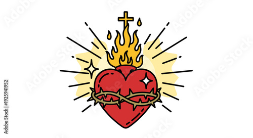 Sacred Heart Illustration with Cross and Thorns.