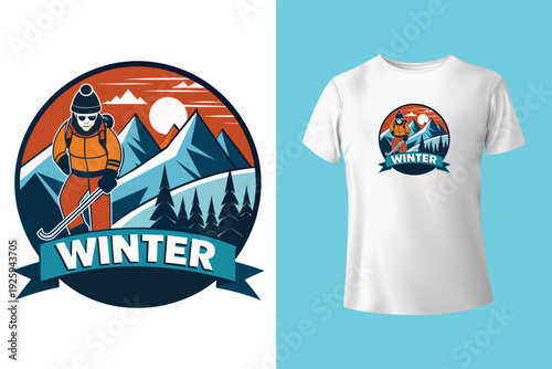 Muscular snowboarder winter t shirt design