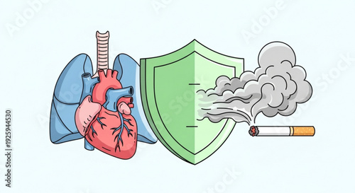Healthy heart and lungs protected by shield from cigarette smoke harm