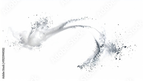 A swirling, chaotic cloud of light and dark gray powder floats in mid-air