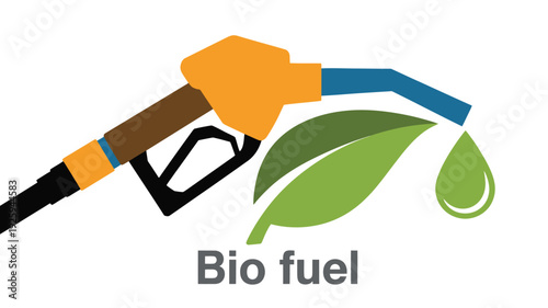 A minimalist illustration of a biofuel pump nozzle with leaves symbolizing eco-friendly energy