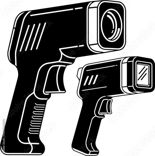 Infrared thermometer gun vector illustration showing handheld contactless temperature scanner for medical, industrial, and health screening use isolated on white background design style