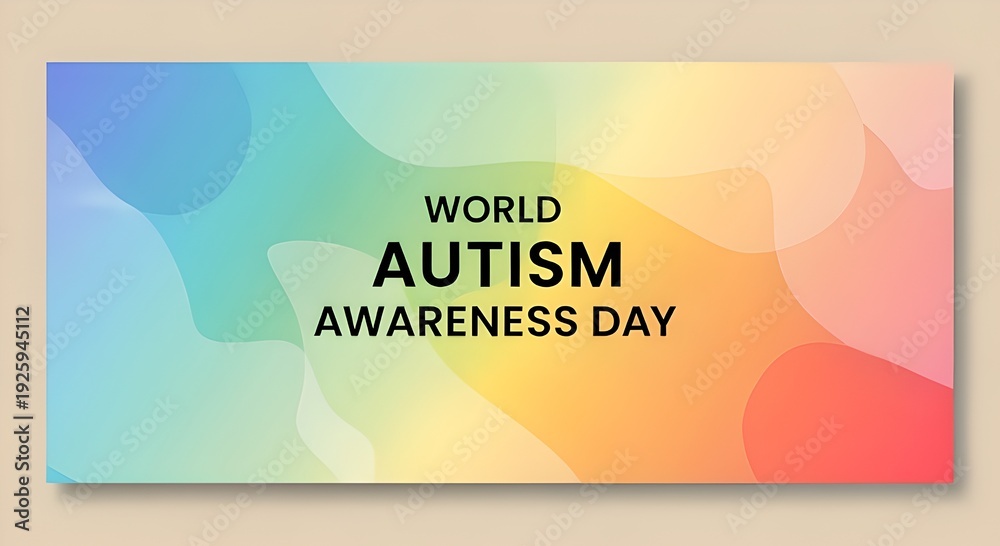 Obraz premium Vibrant World Autism Awareness Day banner with colorful abstract background promoting understanding and acceptance of neurodiversity