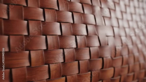 Close up woven leather texture with warm brown interlaced strips