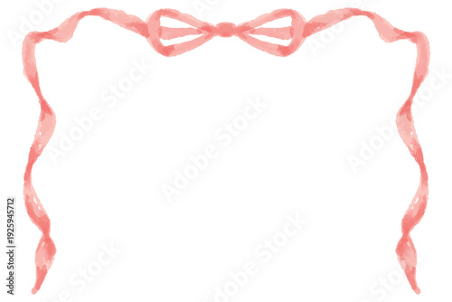やさしい水彩リボンシリーズ｜やわらかピンクのリボンフレーム（下枠なし） / Gentle Watercolor Ribbon Series | Soft Pink Ribbon Frame (No Bottom Border)