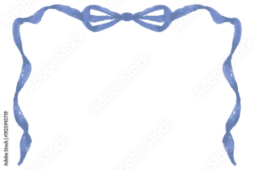 やさしい水彩リボンシリーズ｜落ち着いたブルーのリボンフレーム（下枠なし） / Gentle Watercolor Ribbon Series | Calm Blue Ribbon Frame (No Bottom Border)