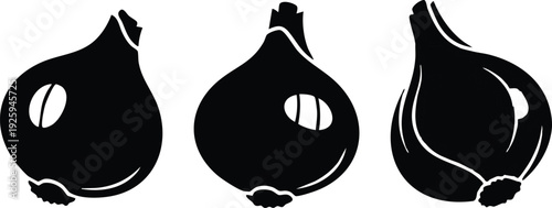 Three Onion Silhouettes Vector - Fresh Allium Garden Clipart