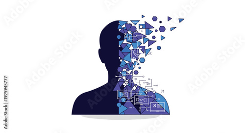 Human head silhouette with abstract blue shapes