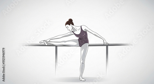 Woman in purple leotard stretching on barre ballet dancer exercising flexible female body dance practice stretching routine isolated on white background