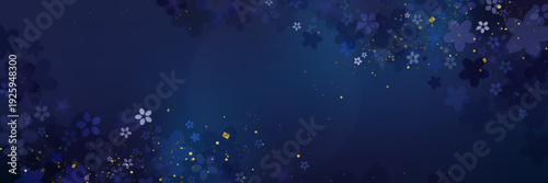Luxury Gold Sakura Banner Background – Dark Blue Japanese Cherry Blossom Night