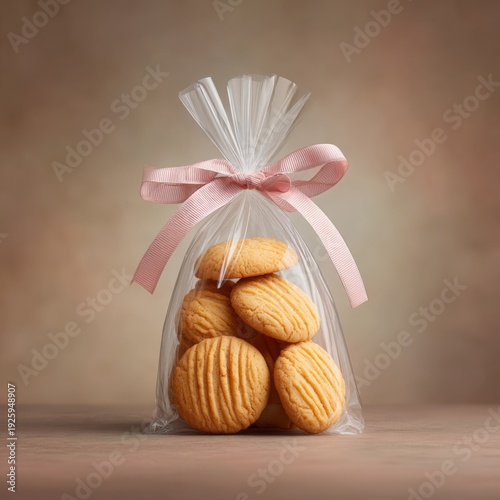 Freshly Baked Cookies in Clear Bag with Pink Ribbon Decoration