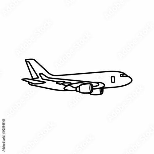 An airplane in a simple line drawing, isolated on a white background.