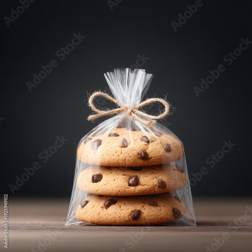 Delicious Chocolate Chip Cookies Wrapped in Clear Plastic Bag