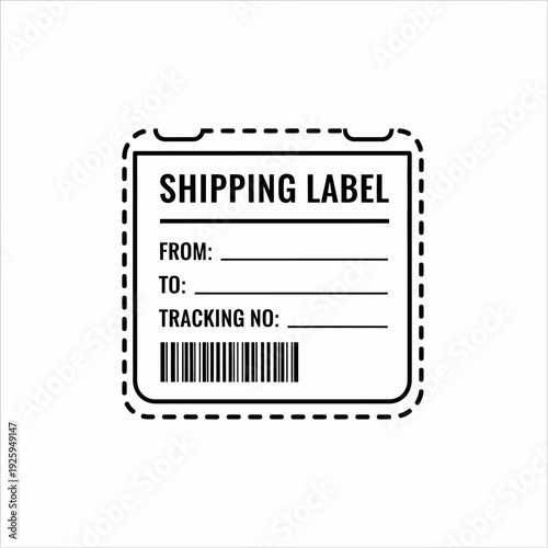 A simple shipping label with text boxes and a barcode