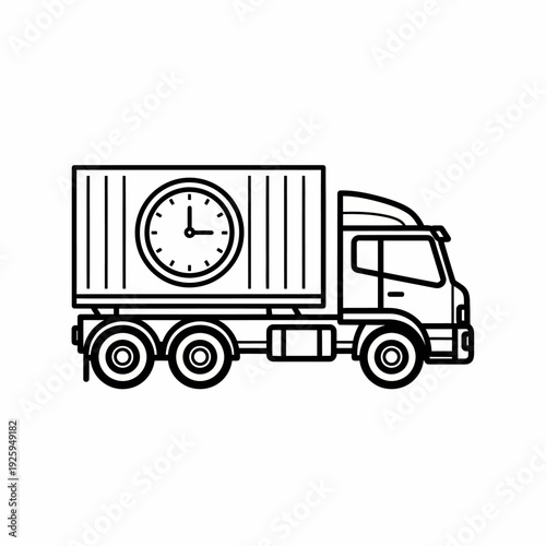 Illustration of a Delivery Truck with a clock on its container, symbolizing timely shipping and logistics. The clock shows the time of delivery.