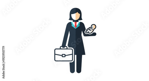 Working mother with briefcase holding baby symbolizing work life balance and career challenges