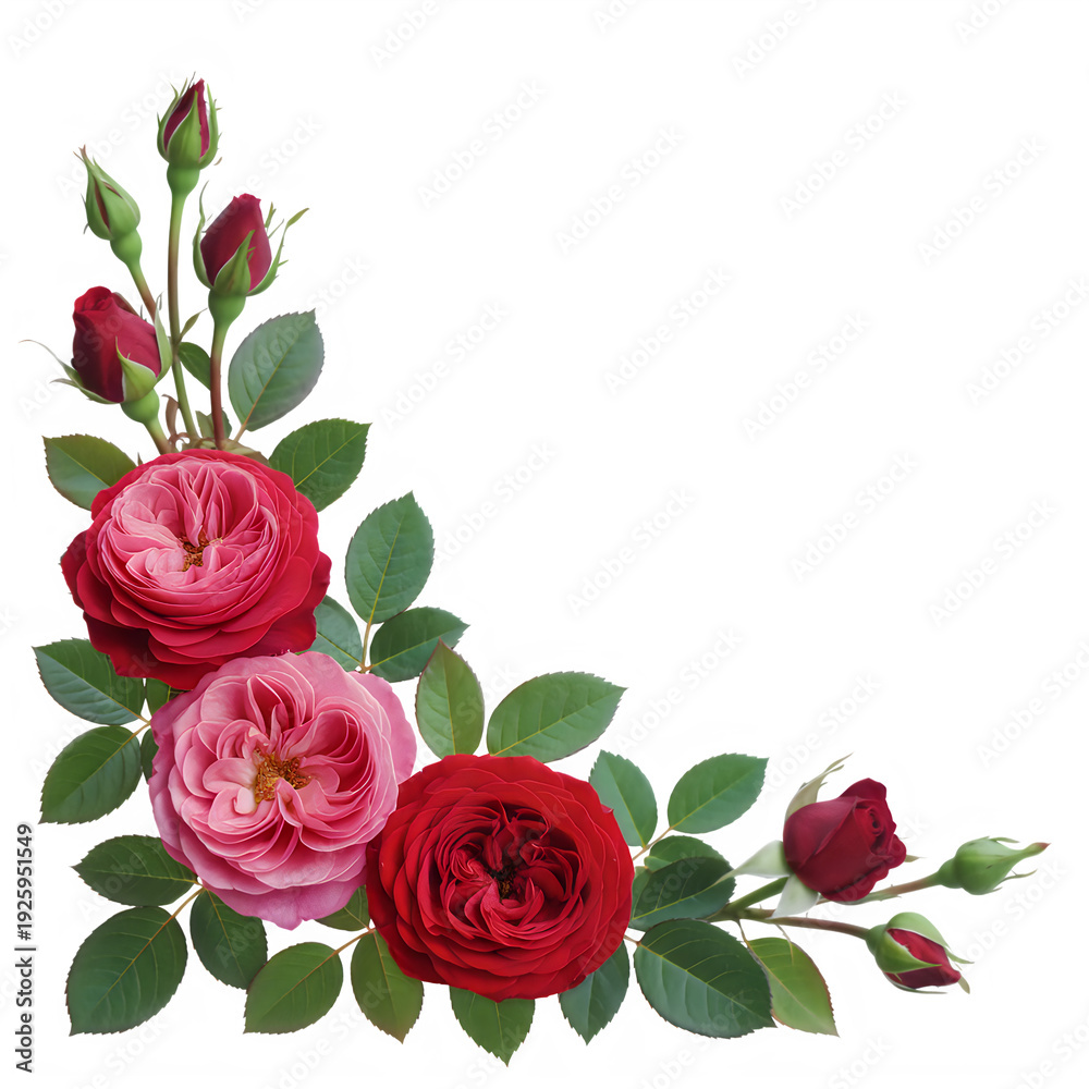 Naklejka premium A floral arrangement of roses in different shades of red and pink isolated on transparent background