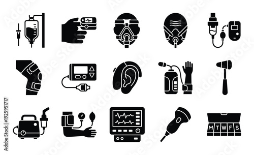 Medical dropper stand vector illustration in black and white color on transparent background