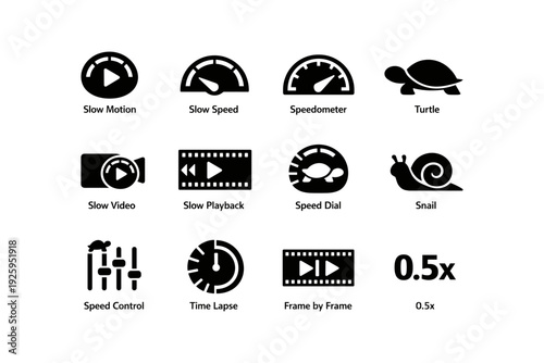 Icons illustrating slow motion speed controls and playback features