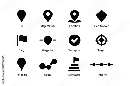 Map and navigation icons: pin, location, waypoint, checkpoint, route symbols