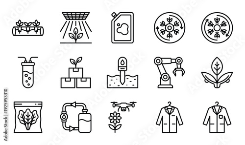 Smart farming and agriculture icons set modern technology for plants care and harvesting