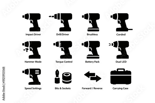 Cordless drill features: impact driver, torque control, battery pack, led, speed settings