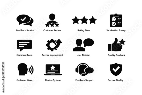 Customer feedback and review icons: enhance service quality and satisfaction