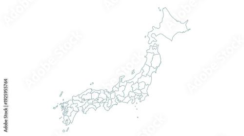 Outline Map of Japan with Prefectures: Detailed Vector Graphic of Japanese Administrative Divisions