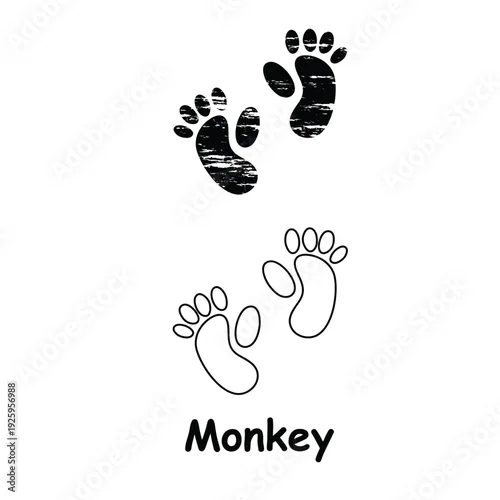 Fototapeta Monkey Footprint Silhouette Vector – Primate Paw Print Track Icons EPS