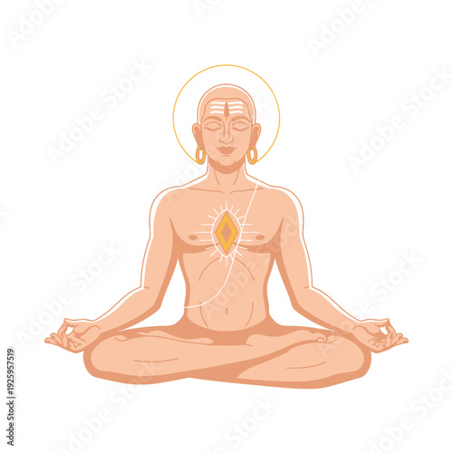 Celebrating Mahavir Jayanti with a serene illustration of a Jain monk meditating peacefully