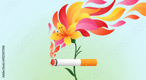 Vibrant flower blooms from smoldering cigarette symbolizing health freedom and nature's resilience against addiction's harm