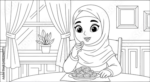 Young Girl Enjoying Meal at Kitchen Table