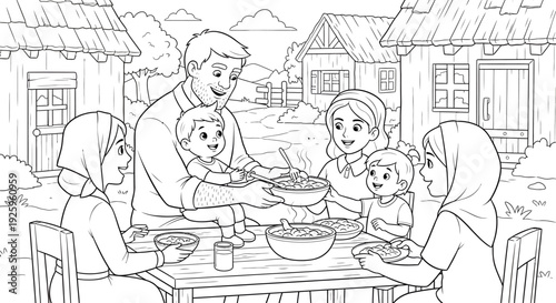 Family Gathering Enjoying Meal Outdoors with Pets