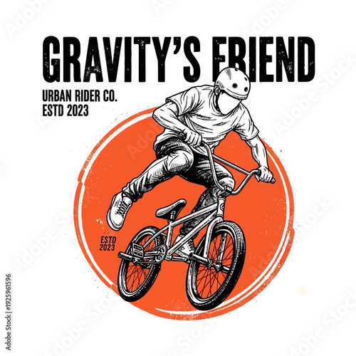 Gravity's Friend: Dynamic BMX Rider Street Art Graphic
