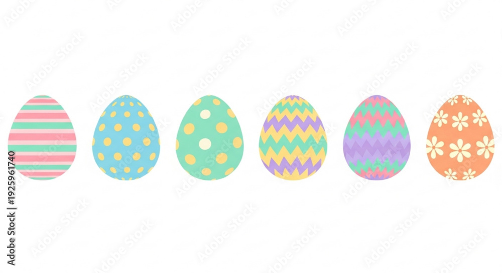 Obraz premium Colorful easter eggs with various patterns on a white background holiday decoration