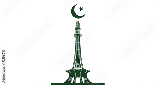 Minar e pakistan monument with crescent moon and star symbol on white background representing national pride and cultural heritage