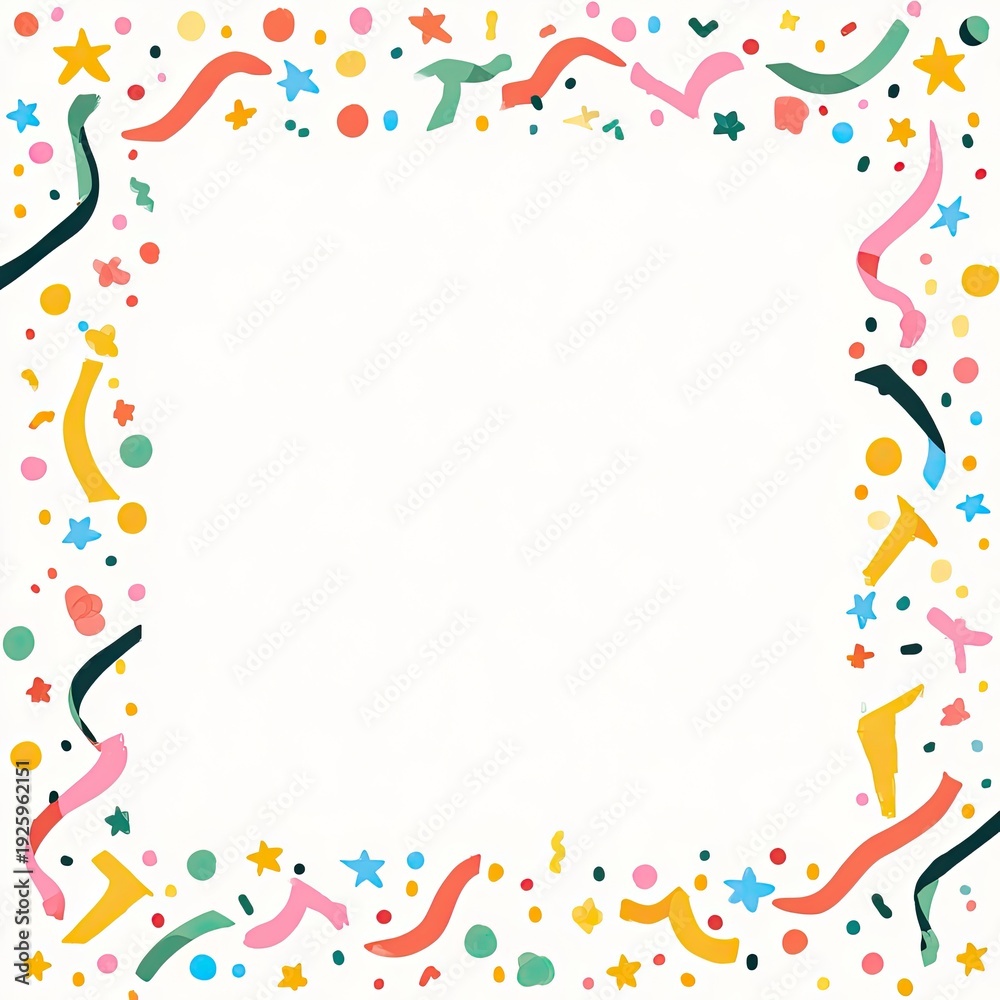 Obraz premium Festive confetti and streamers frame a blank white space
